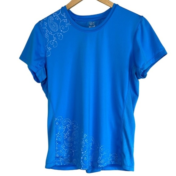Denver Hayes Fitted Activewear Short Sleeve T-Shirt Bright Blue Paisley Mesh L - Picture 2 of 11